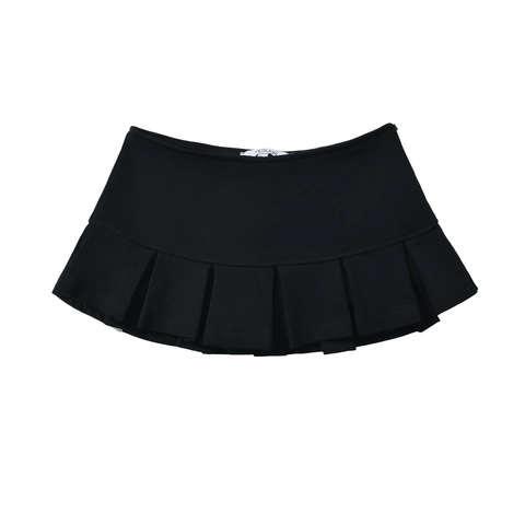 High Waist Pleated Mini Skirt Polyester With Built-in Shorts Solid Color Preppy School Style For Women