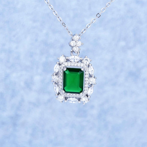 Emerald Cut Square Green Gemstone Jewelry Luxury Copper Zirconia Pendant Bracelet Earrings Royal Elegant Accessories Women