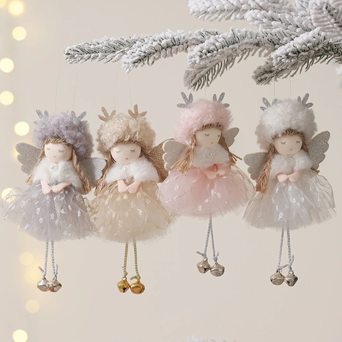 Addobbi Natalizi Appesi Angelo Bambola Fata Peluche Con Ali Di Paillettes Gonna Di Tulle E Campanelli Decorazione Albero