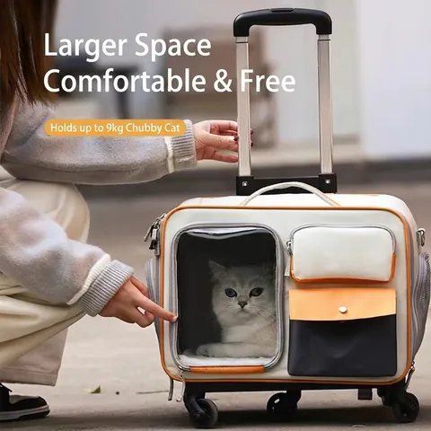 Mochila Con Ruedas Para Mascotas Ventana Transparente Ruedas Universales Tela Oxford Transpirable Bolsa De Viaje Gato Perro