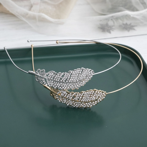 Serre-Tête Élégant En Strass De Plumes Bandeau En Alliage Métallique Coiffure De Style Coréen Pour Femmes