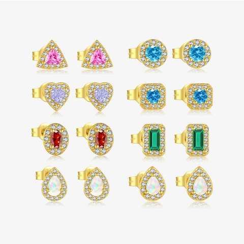 Stud Earrings Geometric Zircon Synthetic Opal Colorful Fashion Minimalist 925 Sterling Silver Earring Post For Women