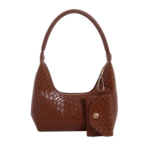 Damen Hobo Umhängetasche Gewebtes Muster PU Leder Unterachsel Handtasche Mit Kleiner Geldbörse Mode Elegant