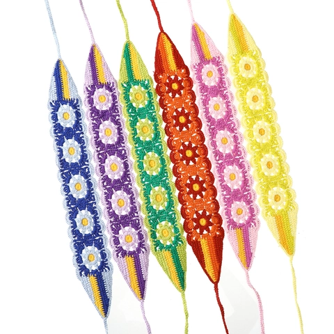 Crochet Flower Headband Handmade Cotton Knit Sunflower Daisy Lace Up Boho Hair Band For Women Girls