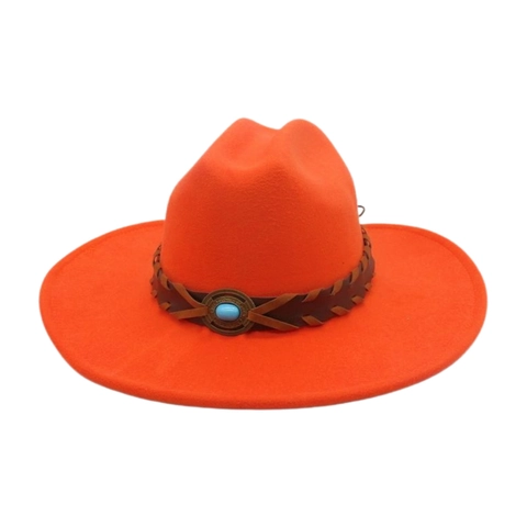 Vintage Western Cowboy Hat Suede Wool Felt Wide Brim Ethnic Turquoise Decorative Leather Band Fedora For Men Women
