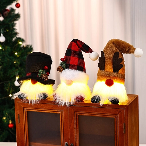 Gnomo Di Natale Luminoso Bambola Di Peluche LED Ornamento Di Nano Senza Volto Decorazione Festiva Renna Pupazzo Di Neve