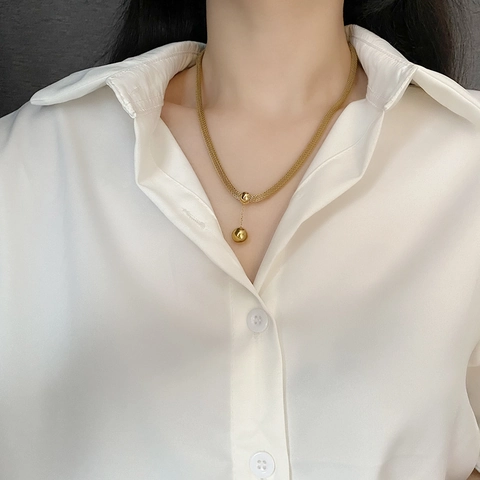 Minimalistische Titanium Stalen Bal Hanger Ketting Met Geweven Mesh Ketting Dames Heren Sleutelbeenketing Sieraden