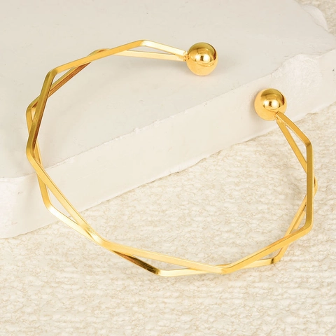 Verstellbarer Edelstahl Offener Armreif Für Damen Geometrisches Doppelreihen Armband Mit Kugeln Gold Silber Modeschmuck Geschenk