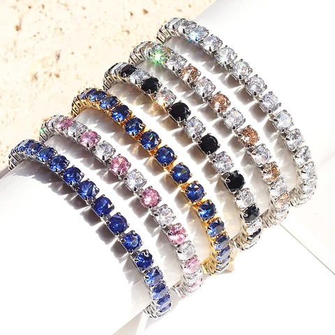Tennis Bracelet Round Cut Zircon Copper With 18K Gold Plated Luxury Fashion Jewelry For Women