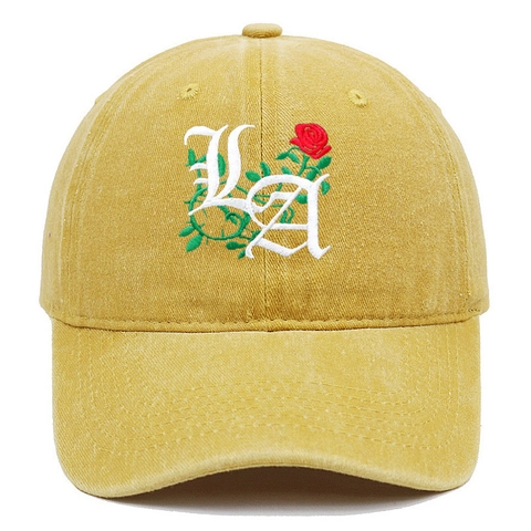 Vintage Washed Cotton Baseball Cap Gothic LA Letter Rose Embroidery Distressed Sun Hat Adjustable For Men Women