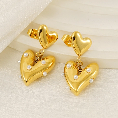 Eleganti Orecchini Pendenti A Cuore Con Künstliche Perle Per Donna Acciaio Inossidabile Placcato Oro 18k Gioielli Di Moda