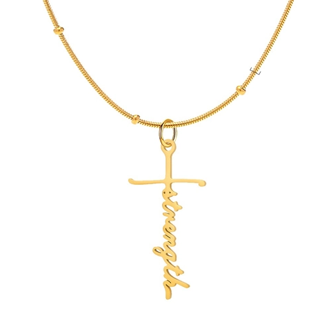 Collar De Cruz De Acero Inoxidable Con Colgante De Palabra Inspiradora Cadena De Serpiente Con Cuentas Regalo Para Mujer
