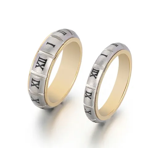 Römische Ziffern Band Ring Edelstahl Gebürstet Zweifarbig Mode Punk Schmuck Für Männer Frauen Paare