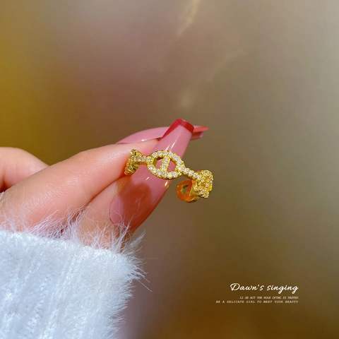 Brass Gold Plated Cubic Zirconia Adjustable Ring Pig Nose Anchor Chain Interlocking Simple Chic Trendy Jewelry For Women