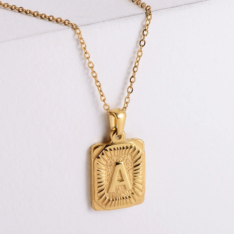 Alphabet Anhänger Halskette Edelstahl 18K Vergoldet Rechteck Buchstabe Initialen Schmuck Minimalistisches Geschenk Damen