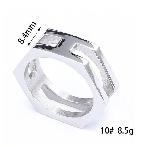 Anillo A Fascia Esagonale Da Uomo Acciaio Inossidabile Design Geometrico Irregolare Intagliato Stile Industriale Minimalista Gioielli