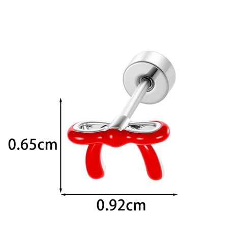 Red Bow Ear Cartilage Stud Titanium Steel Copper Enamel Screw Back Piercing Jewelry Vintage Elegant Accessories For Women