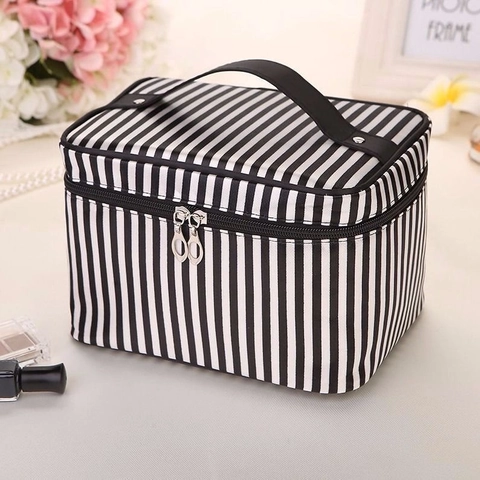 Large Capacity Cosmetic Bag Portable Travel Toiletry Organizer Handle Double Zipper Waterproof Makeup Case Women Floral