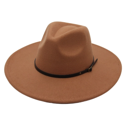 Wide Brim Fedora Hat Cotton Blend Vintage Jazz Hat With Belt Buckle For Women Men Classic Autumn Winter Outdoor Accessory