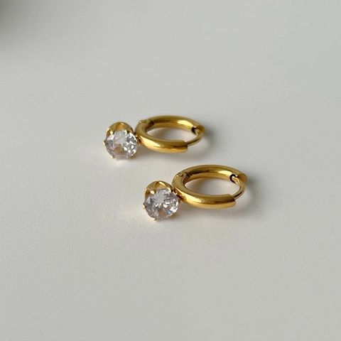 Dainty Hoop Earrings 18K Gold Plated Stainless Steel With Sparkling Round Clear Zircon Pendant Elegant Minimalist Jewelry
