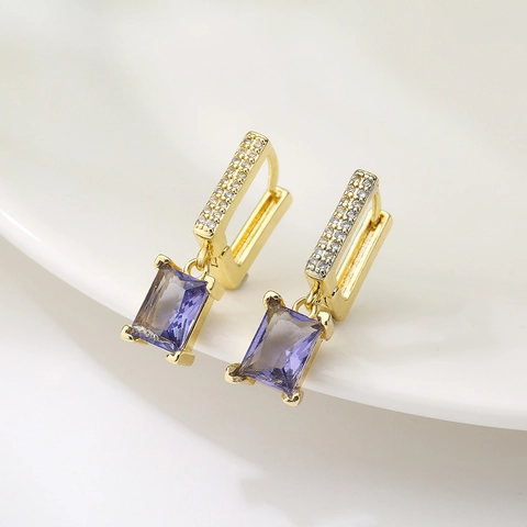 Boucles DOreilles Pendantes Géométriques En Cuivre Plaqué Or 18K Coeur Rectangle Zircon Bijoux De Luxe Élégants Femmes