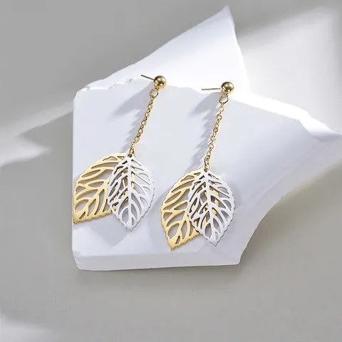 Vintage Edelstahl Hohle Blatt Quaste Ohrhänger Für Damen Gold Silber Galvanisiert Geometrischer Pflanzenschmuck Accessoires
