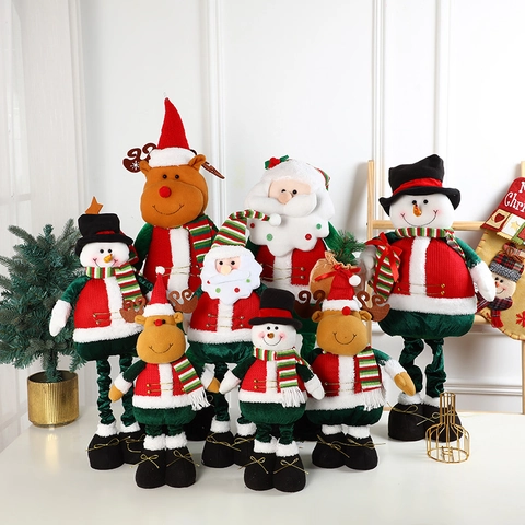 Christmas Telescopic Plush Dolls Santa Snowman Reindeer Long Leg Ornament Home Party Festive Decoration Soft Fabric