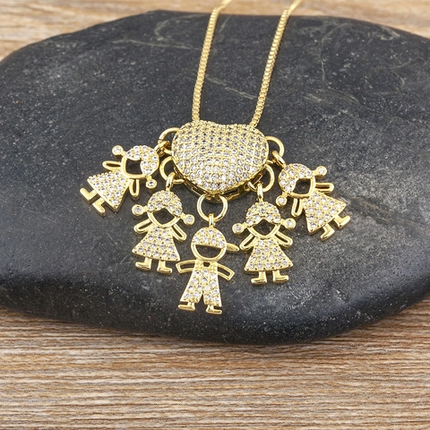 Herzanhänger Halskette 18K Vergoldetes Kupfer AAA Zirkonia Junge Mädchen Anhänger Familienliebe Schmuck Geschenk