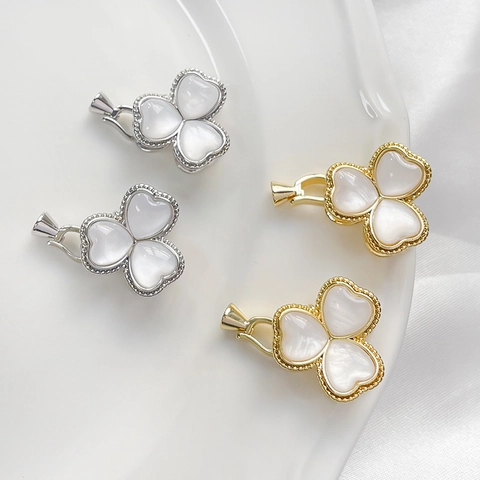 Clover Shape Necklace Clasp Plated Copper Faux Mother Of Artificial Pearl DIY Jewelry Making Connector Elegant