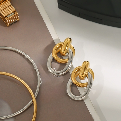 Orecchini A Cerchio Ovali Incastrati In Acciaio Inossidabile Placcato Oro E Argento Gioielli Geometrici Di Tendenza Per Donne