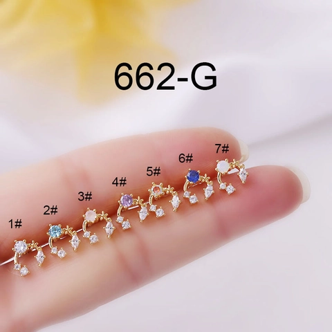 Kleurrijke Zirkoon Oorkraakbeen Stud Helix Piercing Roestvrij Staal Koper Schroefsluiting Koreaanse Stijl Mode-Sieraden