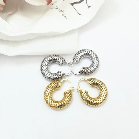 Orecchini a Cerchio Minimalisti in Rame con Maglia Svuotata da Donna Placcati in Oro 18K Argento Gioielli di Moda