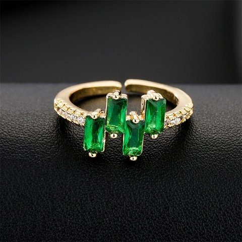Verstellbarer Offener Ring Kupfer 18K Vergoldet AAA Zirkonia Geometrisch Baguette Schliff Eleganter Modeschmuck Für Damen