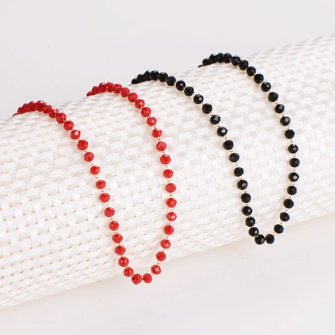 Faceted Crystal Glass Bead Necklace 304 Stainless Steel Plated Chain Round Geometric Minimalist Elegant Jewelry Women