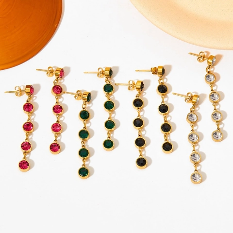 Edelstahl Zirkonia Lange Quasten Ohrhänger Für Damen Smaragdgrün Rund Kristall Geometrische Hängeohrringe Schmuck