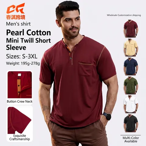 Heren Henley Shirt Korte Mouwen Sneldrogend Ademend Casual Tee Met Zak En Contraststiksels Slim Fit