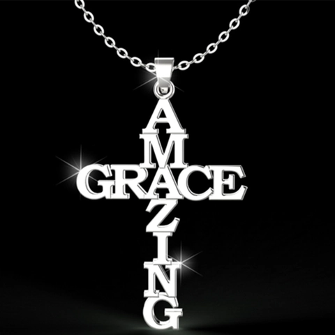 Collar Con Colgante De Cruz Amazing Grace Religioso De Acero Inoxidable Joyas Inspiradoras