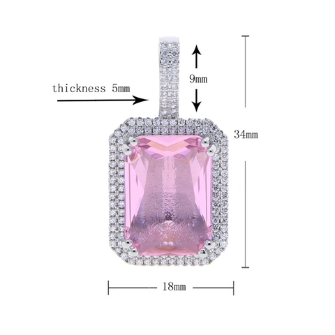 Rectangular Gemstone Pendant Necklace Copper Zircon Halo Hip Hop Style Twisted Rope Chain Jewelry For Men Women