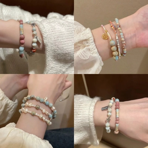 Bracciale Con Perline In Pietra Naturale Fatto A Mano Agata Quarzo Fragola Perla D Acqua Dolce Gioielli Stile Etnico Vintage