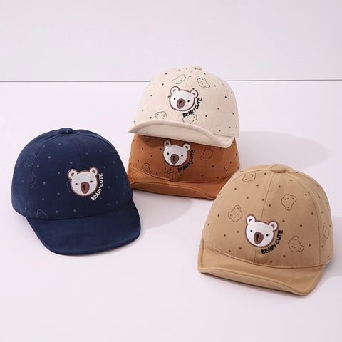 Baby Baseball Cap Soft Brim Bear Embroidery Cotton Blend Polka Dot Sun Hat For Toddler Girls Boys