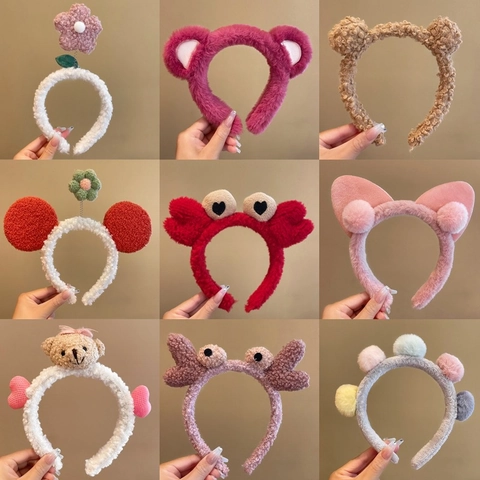 Cute Cartoon Animal Plush Headband Face Washing Makeup Hairband Soft Faux Fur Hair Accessories For Women Girls
