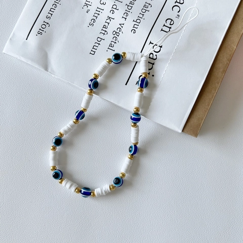 Evil Eye Phone Lanyard Handmade Soft Clay Heishi Beads Anti-Lost Mobile Phone Strap Bohemian Trendy Decoration Accessory