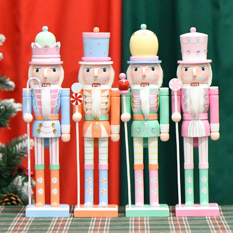 Nutcracker Soldier Wooden Ornament Macaron Color Candy Theme Christmas Home Decor Creative Gift