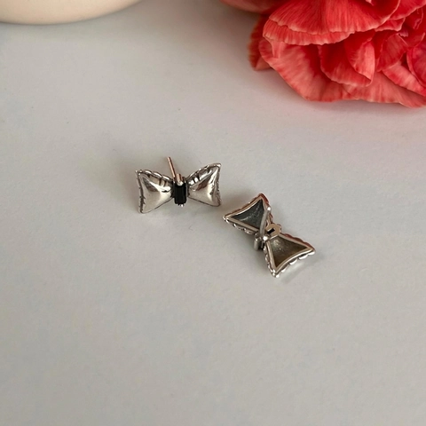 Orecchini A Lobo A Fiocco Argento Sterling 925 Con Zircone Nero Stile Dolce Semplice Vintage Per Donne