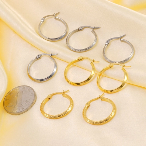 Orecchini a Cerchio in Acciaio Inossidabile per Donna Minimalista Greca Motivo a Dragone Cerchio Orecchini PVD Oro Argento Gioielli