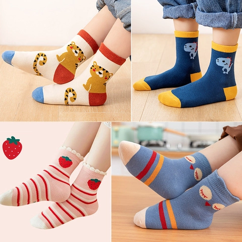 Kids Mid-Calf Socks Breathable Mesh Cotton Blend Cartoon Animal Pattern Soft Sweat Absorbent For Toddler Infant Boys Girls