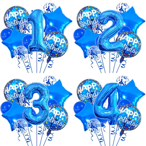 Palloncini Per Compleanno Blu Foglio Di Alluminio Lattice Stella Rotondo Confetti Per Decorazione Festa Accessori Fotografici