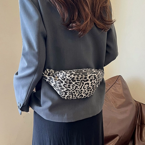 Leopard Print Belt Bag Women PU Leather Chest Crossbody Fanny Pack Adjustable Strap Daily Travel Retro Style