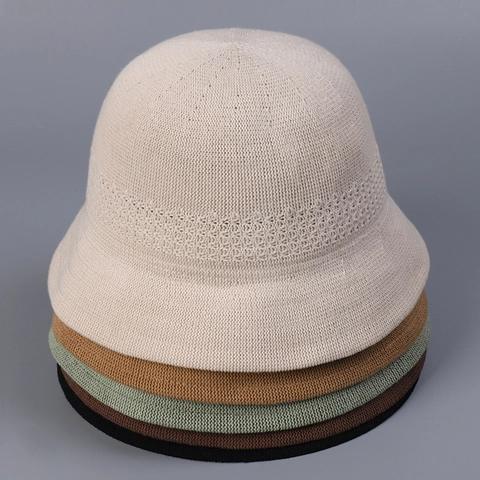 Dames Gebreide Polyester Vissershoed Ademend Hol Opvouwbaar Zonbescherming Bucket Hat Zomer Mode Accessoire