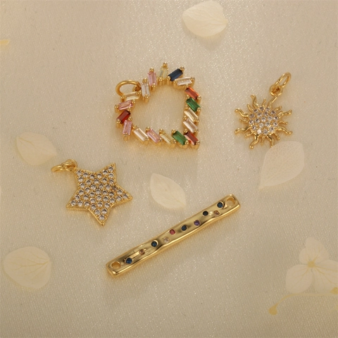 Gold Plated Copper Charms Pendants With Zircon Multi Color Stones For DIY Jewelry Making Star Moon Heart Shapes Elegant